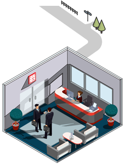 fourth image showing an office room with IT equipment and two people in conversation